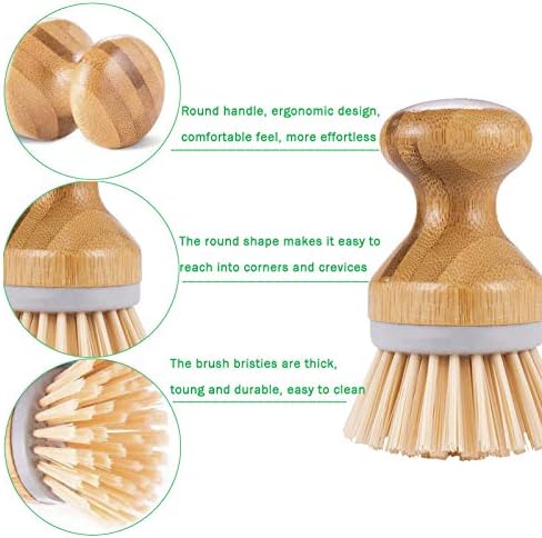 2-Pack Bamboo Cleaning Brushes for Kitchen and Bathroom Use