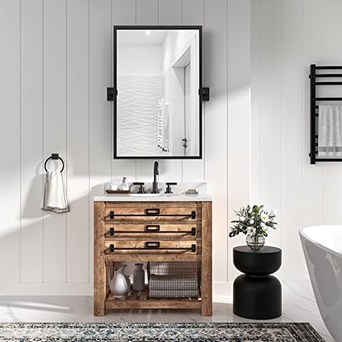 24 x 36 Black Pivot Wall Mirror for Bathroom
