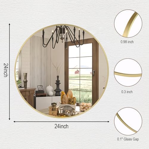 FARMER 24 Inch Gold Circle Mirror for Bathroom and Living Room