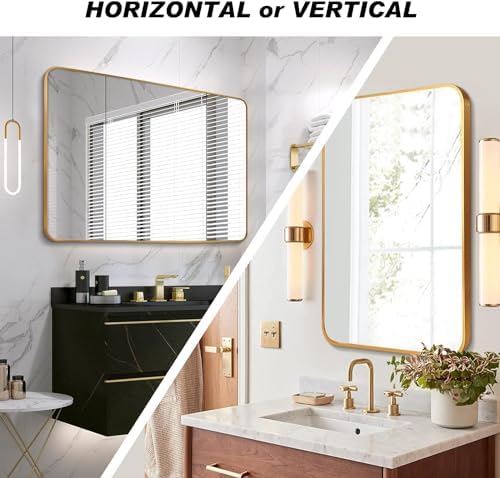 SNUGACE 24x36 Inch Rectangle Farmhouse Bathroom Mirror with Gold Frame