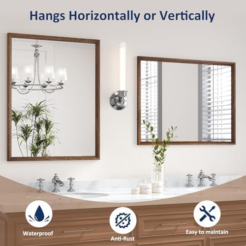WEER 28X36 Inch Framed Bathroom Mirror Walnut Wood Grain