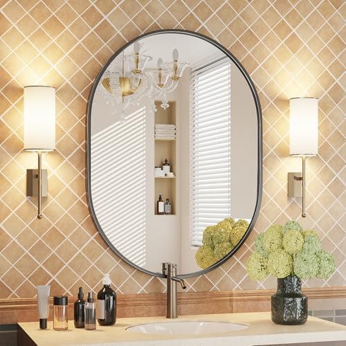 24x30 Black Oval Wall Mirror with Metal Frame