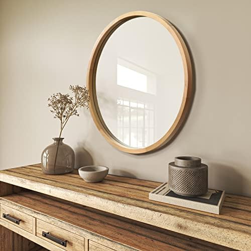 Wood Round Mirror 24 Inch Farmhouse Decor