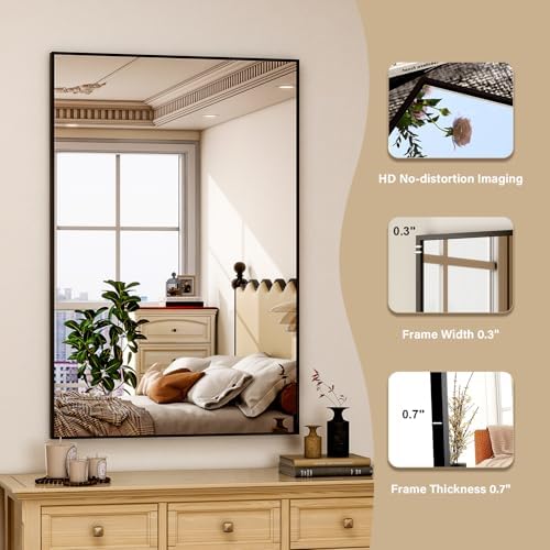 HARRITPURE 30x20 Inch Black Rectangle Wall Mirror
