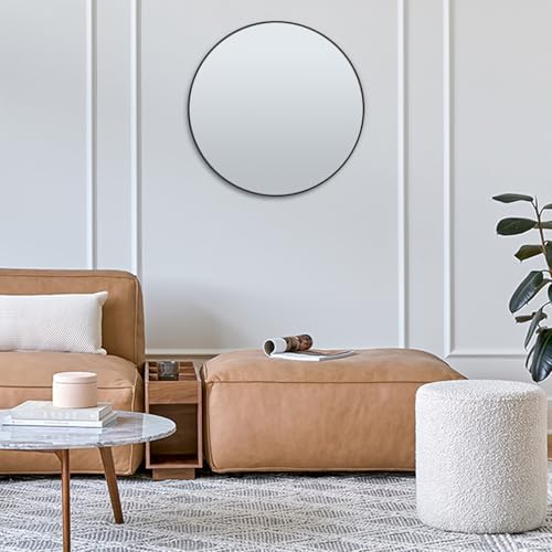 30 Inch Round Bathroom Mirror with Black Metal Frame 1
