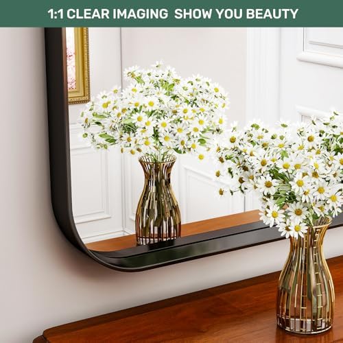 WISSMIELS 26x38 Arched Bathroom Mirror with Deep Frame
