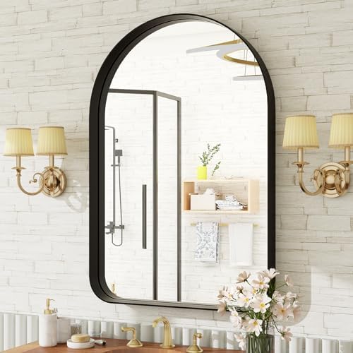 Easly 36x24 Arched Black Mirror - Modern Bathroom Mirror with Aluminum Frame