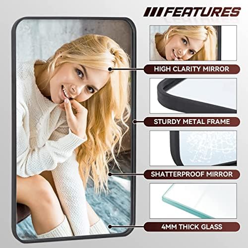 22 x 30 Black Wall Mount Mirror with Metal Frame
