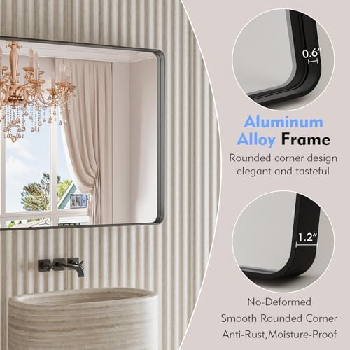 JISOSO Black 22x30 Inch Bathroom Mirror Matte Tempered Glass with Metal Frame