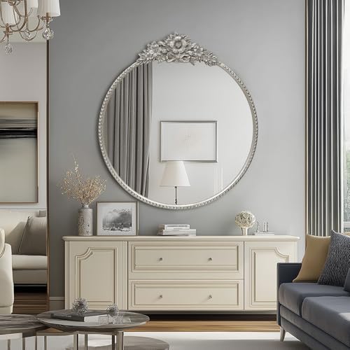 IPOUF Baroque Style 24 Inch Metal Circle Mirror