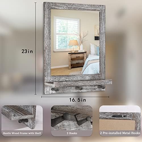 Rustic Wall Mirror with Shelf 165x23in