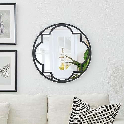 Glitzhome 24 Round Wall Mirror with Black Metal Frame