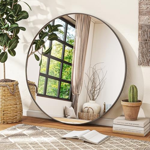 VETROVUE 30 Inch Black Round Mirror with Metal Frame