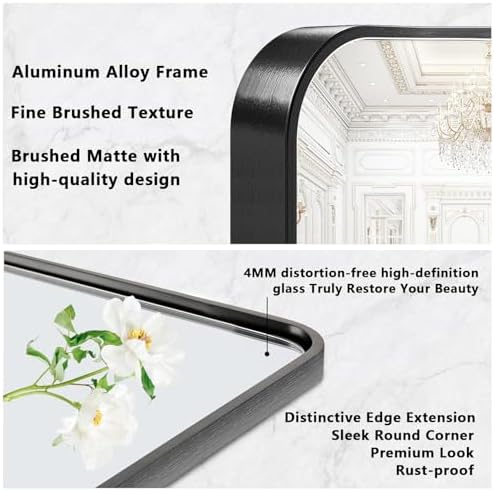 24x32 Black Bathroom Mirror with Brushed Nickel Frame