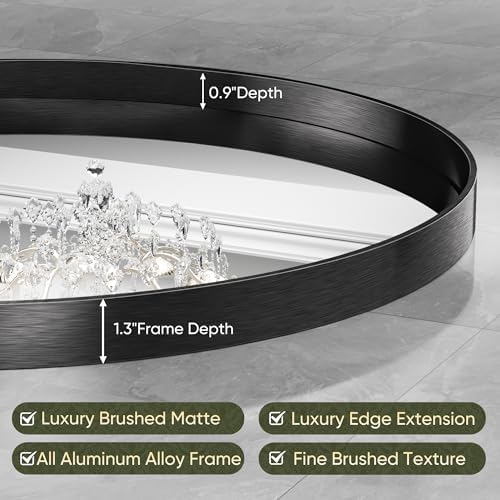 Suidia 24 Inch Black Metal Frame Round Wall Mirror