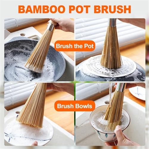Natural Wok Cleaning Brush Set 20cm Beige Handle