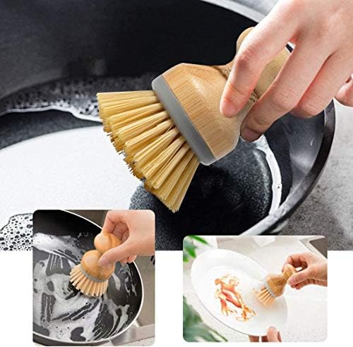 2-Pack Bamboo Cleaning Brushes for Kitchen and Bathroom Use