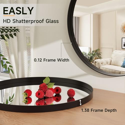 Easly 32 Inch Round Black Bathroom Mirror