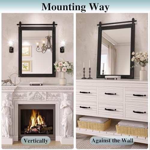 Farmhouse Bathroom Mirror 24x36 Inch Wood Framed Black