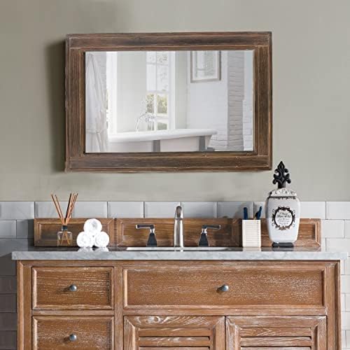 Sintosin Farmhouse Bathroom Mirror 24x36 Wood Frame