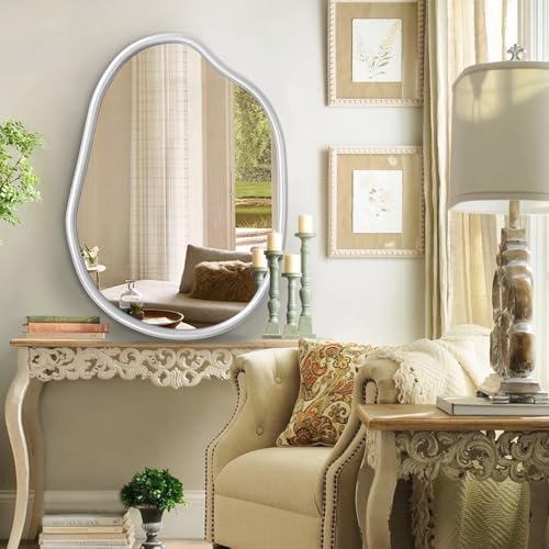 Unique Asymmetrical Wall Mirror 26x18 Silver