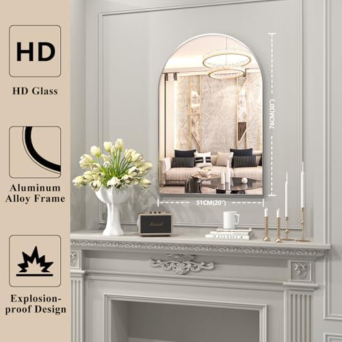 EDTEMI 30x20 Arched Mirror with Brushed Metal Frame