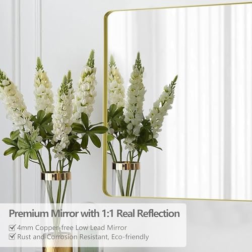 SNUGACE 24x36 Inch Rectangle Farmhouse Bathroom Mirror with Gold Frame