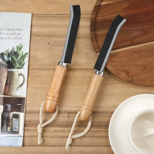 2pcs Crevice Cleaning Brushes with Wooden Handle and Lanyard