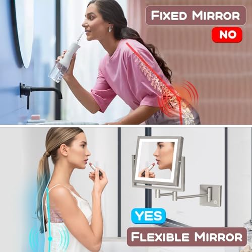 Square Makeup Mirror Wall Mount with Lights and 3X Magnification
