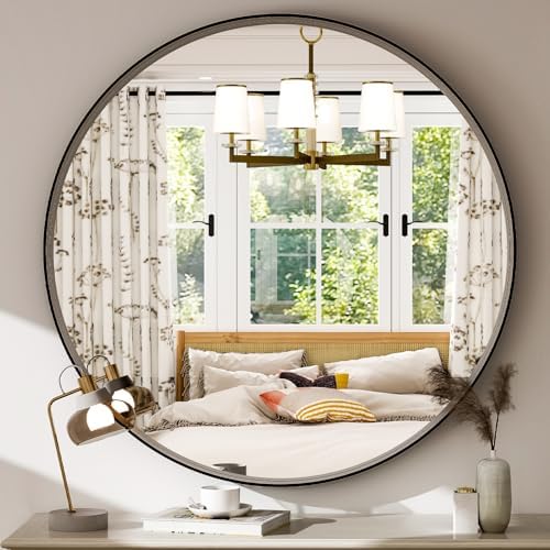 Easly 32 Inch Round Black Bathroom Mirror