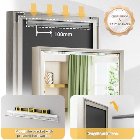 QueenFun 30x36 Inch Brushed Nickel Bathroom Mirror with Beveled Frame