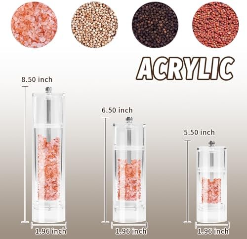 SHIKORI Acrylic Salt Pepper Grinder Set with Adjustable Coarseness