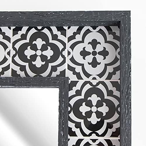 Head West Black White Tiled Print Distressed Mirror