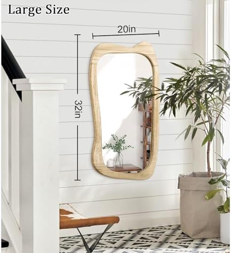 AAZZKANG Asymmetrical Wooden Wall Mirror 32x20