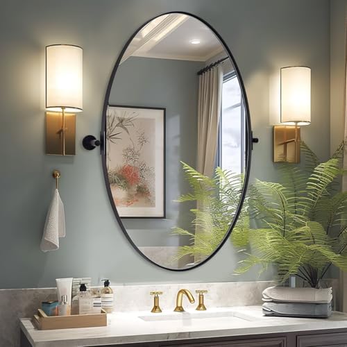 Andy Star Pivot Mirror - Black Oval Wall Mount