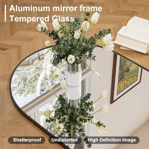 Rowjut 38x26 Bathroom Mirror with Black Arched Frame