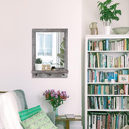 Rustic Wall Mirror with Shelf 165x23in