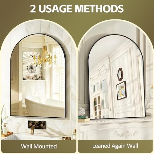 Oteymart 24x36 Arch Mirror with Black Frame