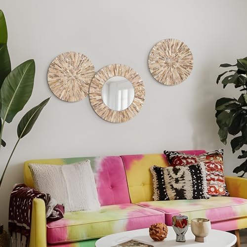 TEIPAI 3PCS Mother of Pearl Wall Mirror Set