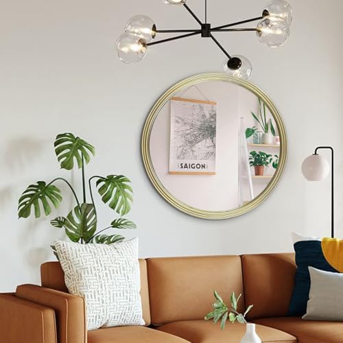 Gold Round Wall Mirror 24 Inch Modern Decor