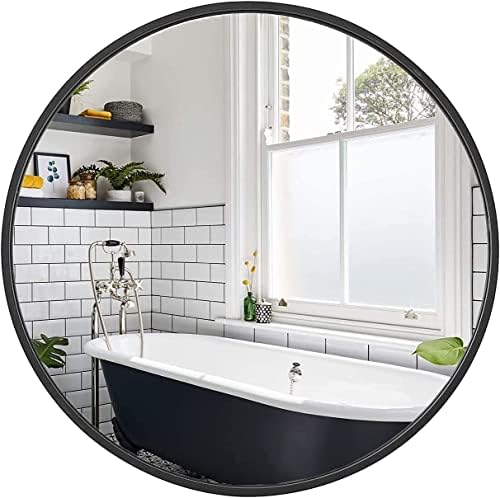 SHERBECK 24 Inch Round Black Mirror for Bathroom and Living Room