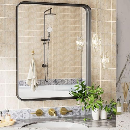 HOMEE 30x22 Inch Black Rectangle Wall Mirror