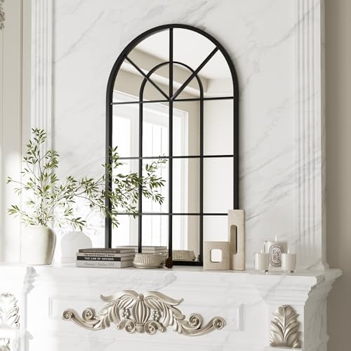 Dewfig Arched Wall Mirror 30x20 Black Iron Frame