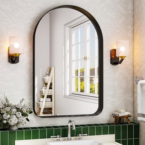 WISSMIELS 26x38 Arched Bathroom Mirror with Deep Frame