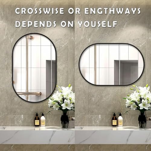 DENRICK 2 Pack Oval Bathroom Mirror 18x30 Brushed Metal Frame
