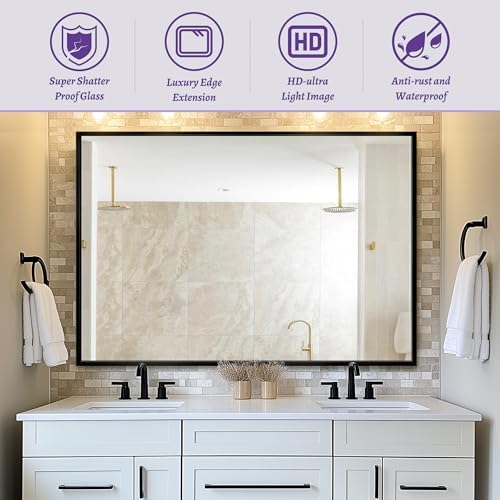 LadyNow 48x30 Wall Mirror Black Aluminum Frame