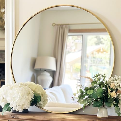 24 Inch Gold Round Mirror for Bathroom and Living Room
