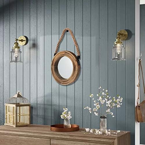 Funly mee Rustic Round Mirror with Wooden Frame