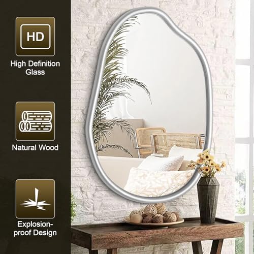 Unique Asymmetrical Wall Mirror 26x18 Silver