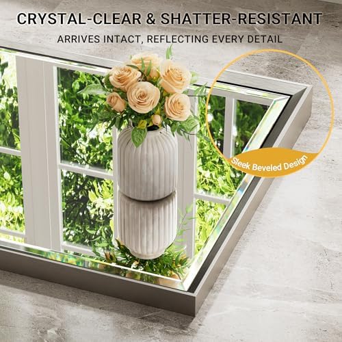 QueenFun 30x36 Inch Brushed Nickel Bathroom Mirror with Beveled Frame